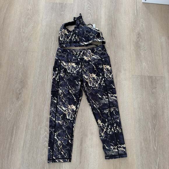 CVG Pants - CVG Constantly Varied Gear Marbled Set Crop Leggings Sports Bra Women's Size M